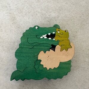 Wooden Crocodile Puzzle for Kids - Green and Tan